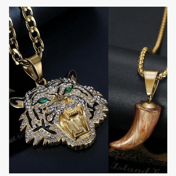 Gold Tiger Pendant Necklace with Crystal Accents - Picture 3 of 6
